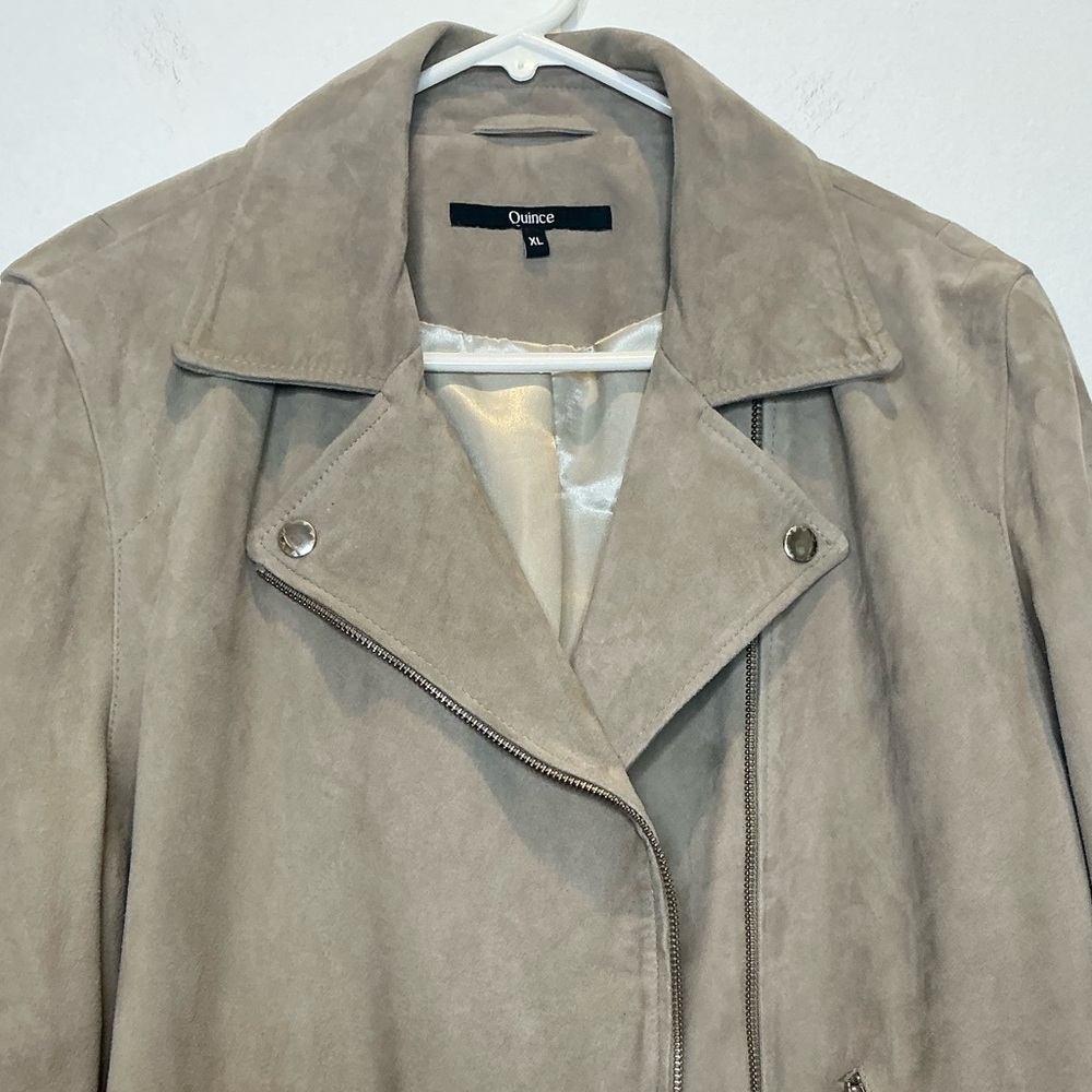 Quince 100% Suede Goat Leather Asymmetrical Zip Moto Jacket in Light Tan Size XL - Picture 5 of 16